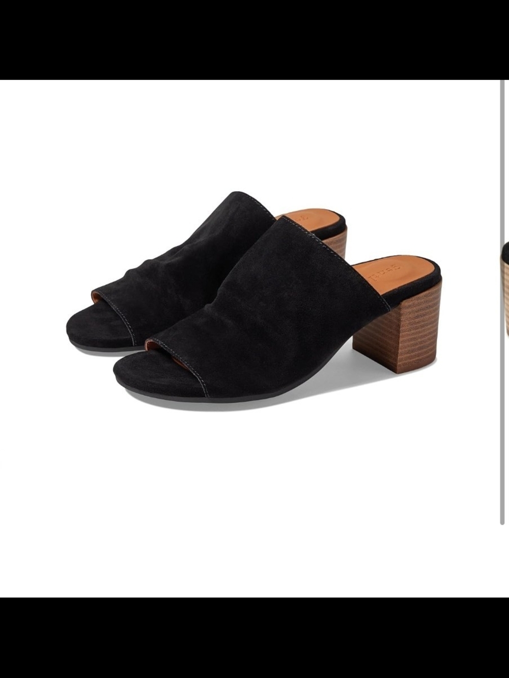Gentle Souls Chas Black Suede Open-Toe Block Heel Sandals